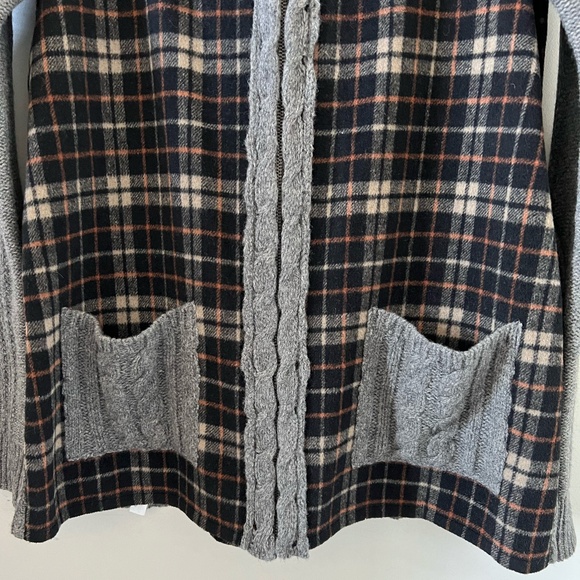 Moth (Anthropologie) Derry Cable Knit Wool Plaid Flannel Hooded Sweater Jacket - Picture 4 of 13